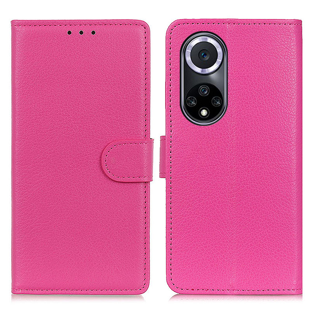 Litchi Texture Scratch Resistant Shock-absorption PU Leather Stand Wallet Phone Case Cover for Honor 50