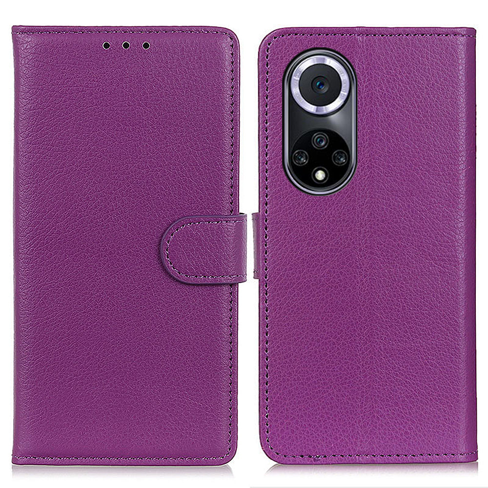 Litchi Texture Scratch Resistant Shock-absorption PU Leather Stand Wallet Phone Case Cover for Honor 50