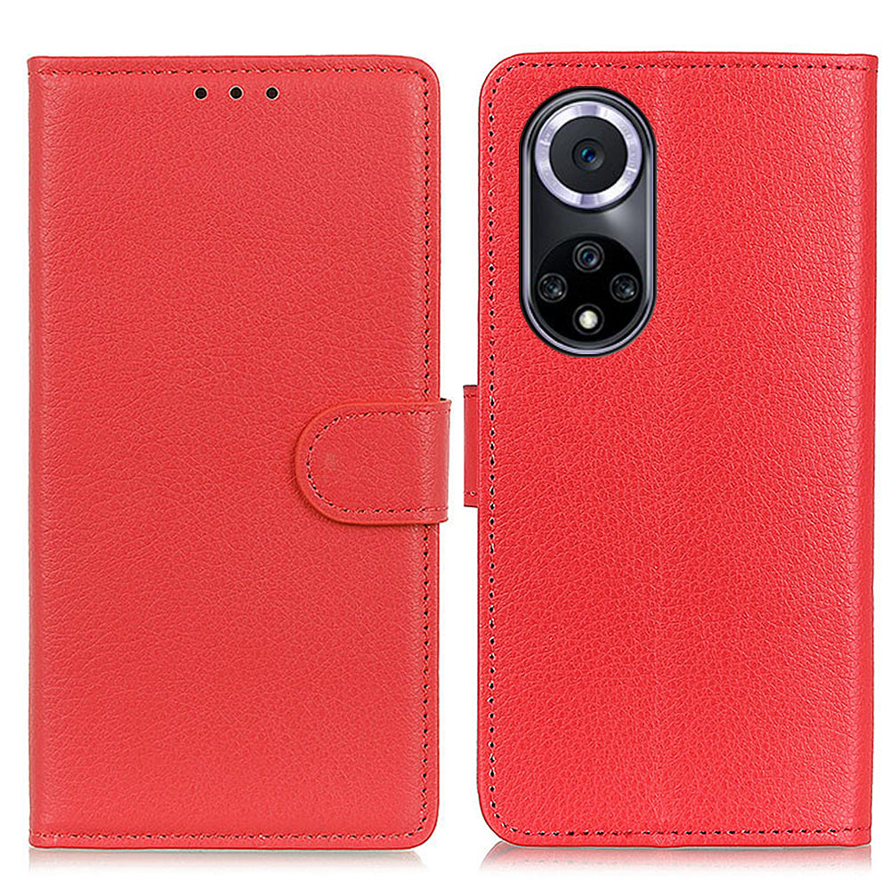 Litchi Texture Scratch Resistant Shock-absorption PU Leather Stand Wallet Phone Case Cover for Honor 50