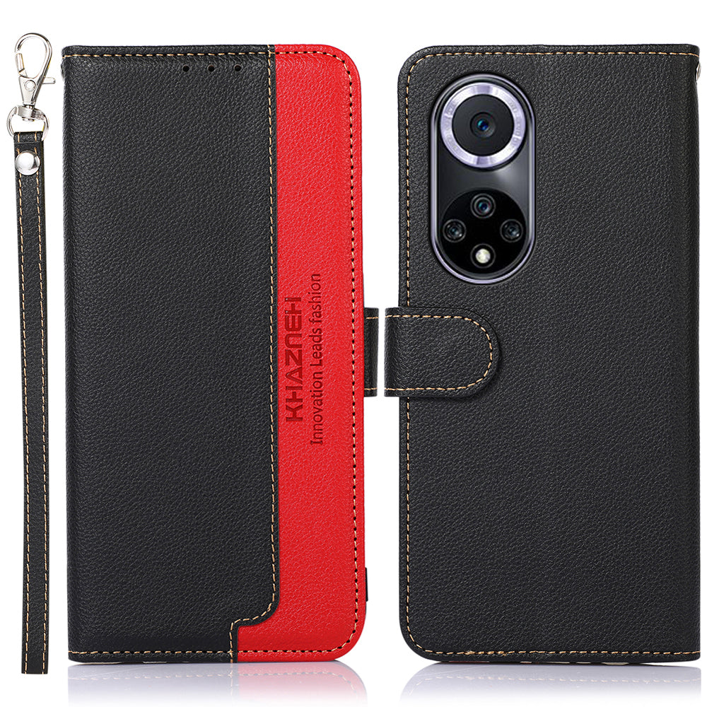 KHAZNEH RFID Blocking Litchi Texture Leather Wallet Phone Case Cover for Honor 50