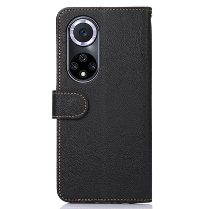 KHAZNEH RFID Blocking Litchi Texture Leather Wallet Phone Case Cover for Honor 50