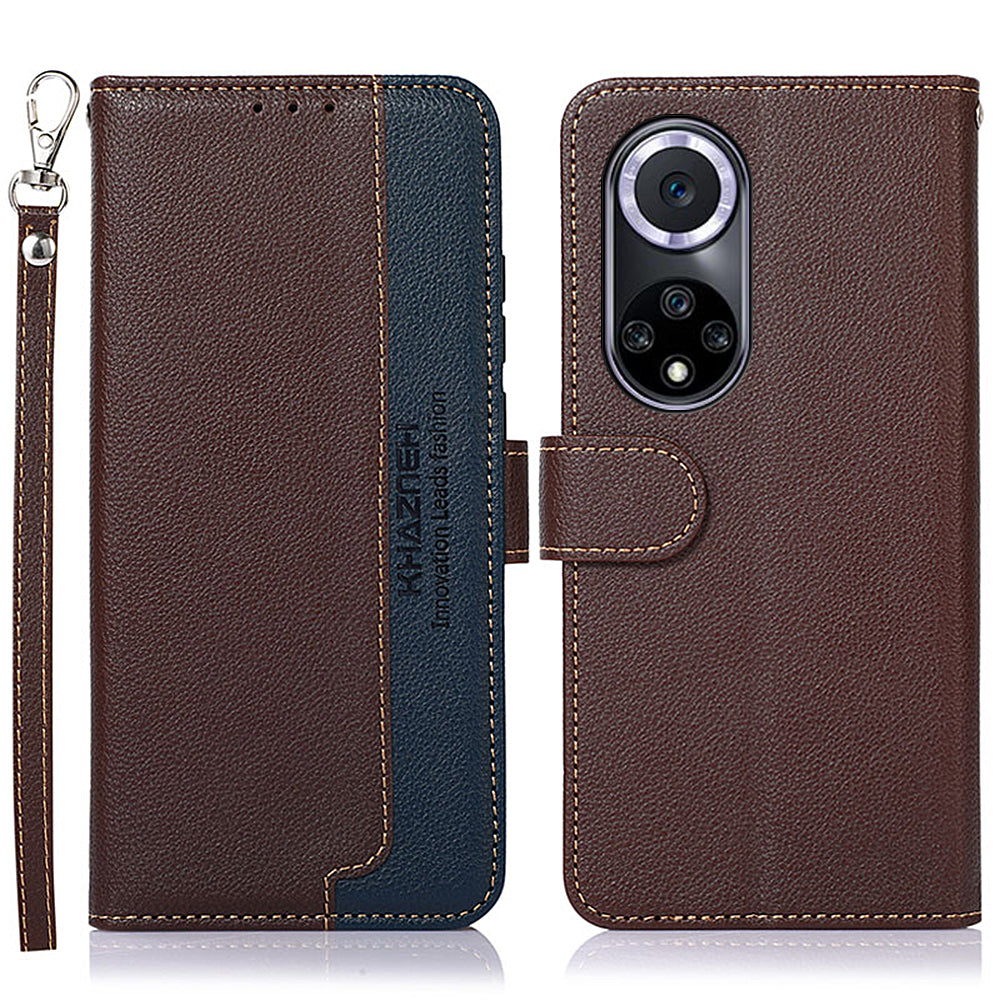 KHAZNEH RFID Blocking Litchi Texture Leather Wallet Phone Case Cover for Honor 50