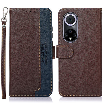 KHAZNEH RFID Blocking Litchi Texture Leather Wallet Phone Case Cover for Honor 50