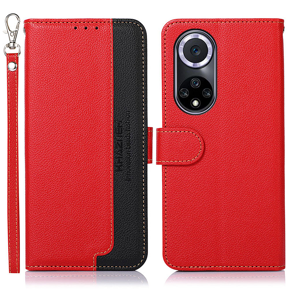 KHAZNEH RFID Blocking Litchi Texture Leather Wallet Phone Case Cover for Honor 50