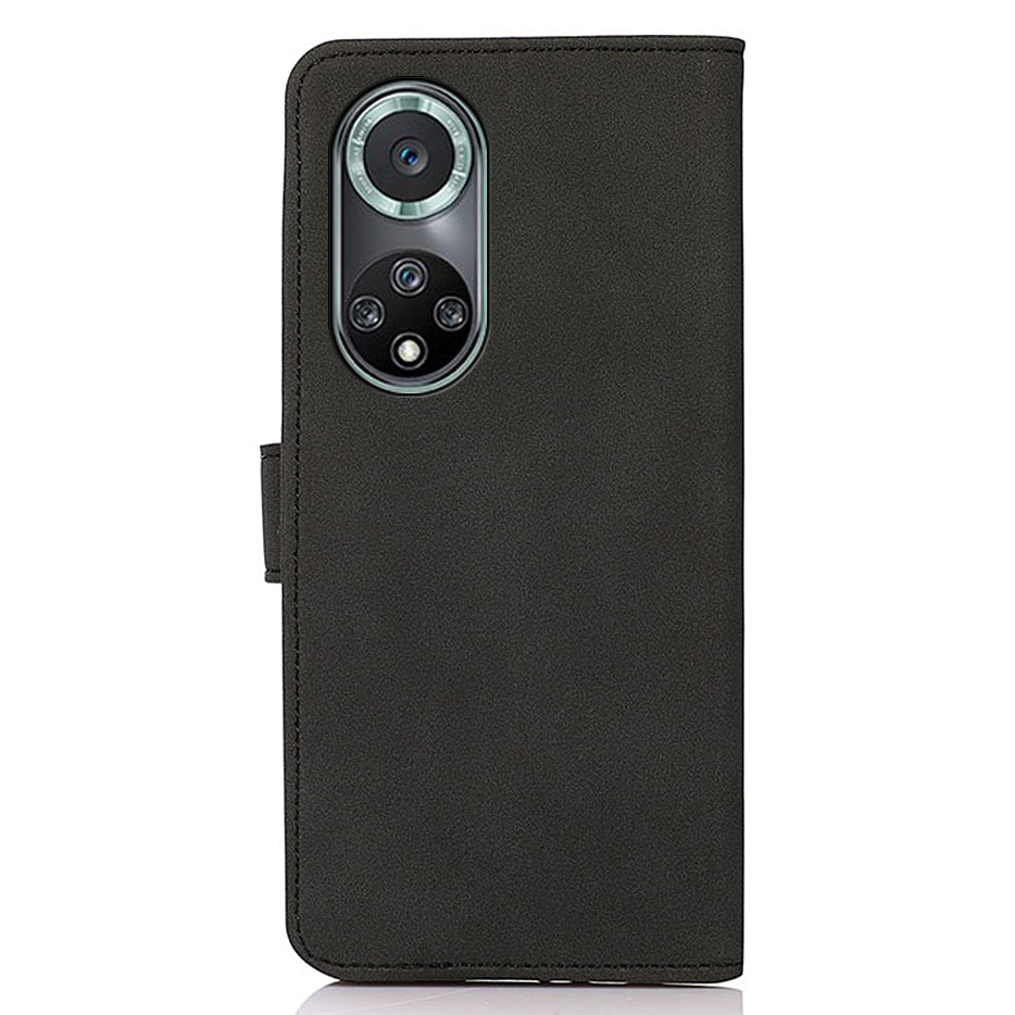 KHAZNEH Textured Leather Dual-sided Magnetic Clasp Phone Cover Stand Wallet Case for Honor 50 Pro