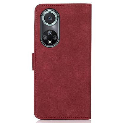 KHAZNEH Textured Leather Dual-sided Magnetic Clasp Phone Cover Stand Wallet Case for Honor 50 Pro