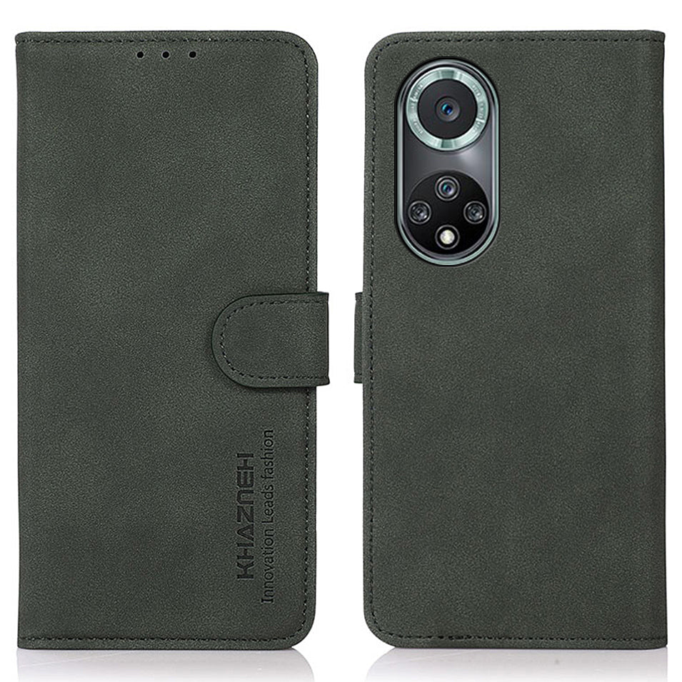KHAZNEH Textured Leather Dual-sided Magnetic Clasp Phone Cover Stand Wallet Case for Honor 50 Pro