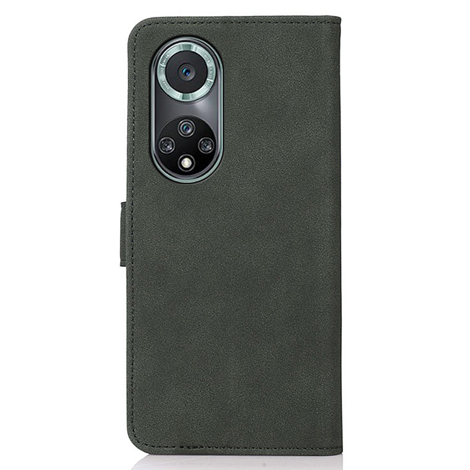 KHAZNEH Textured Leather Dual-sided Magnetic Clasp Phone Cover Stand Wallet Case for Honor 50 Pro