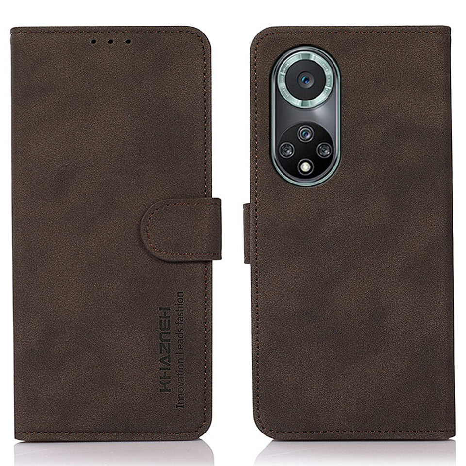 KHAZNEH Textured Leather Dual-sided Magnetic Clasp Phone Cover Stand Wallet Case for Honor 50 Pro