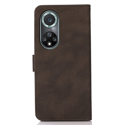 KHAZNEH Textured Leather Dual-sided Magnetic Clasp Phone Cover Stand Wallet Case for Honor 50 Pro