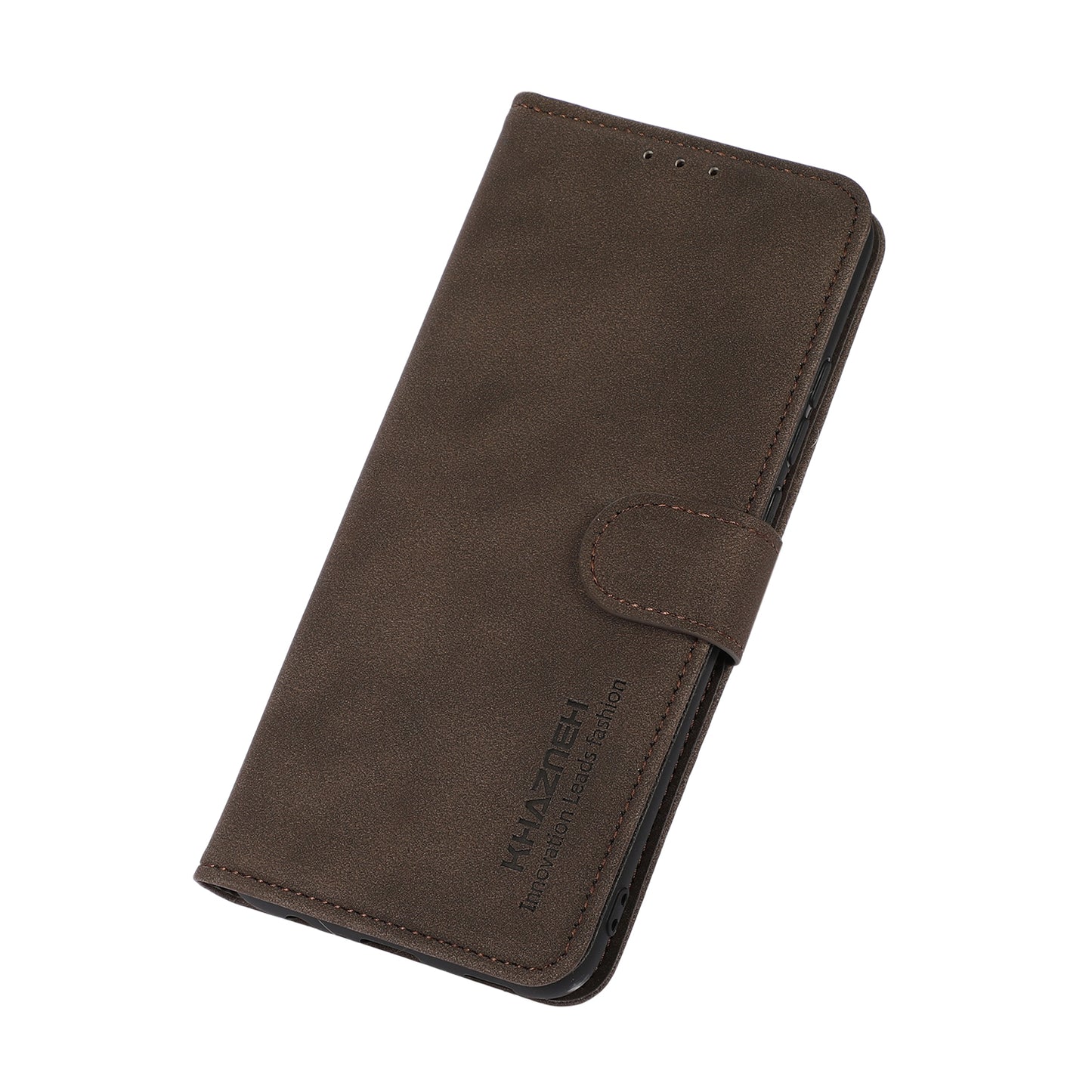 KHAZNEH Textured Leather Dual-sided Magnetic Clasp Phone Cover Stand Wallet Case for Honor 50 Pro