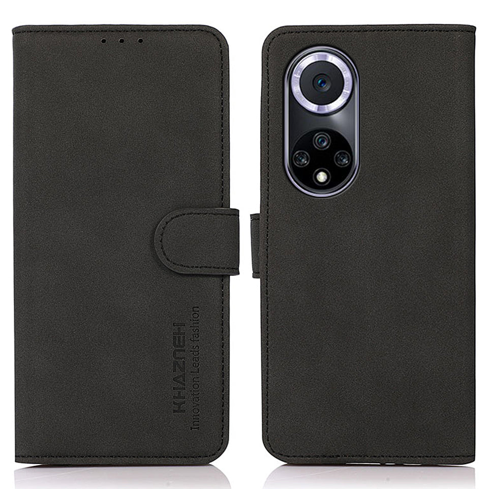 KHAZNEH Drop-resistant Textured Leather Protective Phone Wallet Cover Stand Case for Honor 50