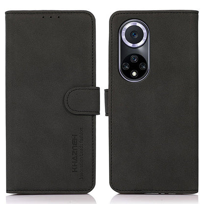 KHAZNEH Drop-resistant Textured Leather Protective Phone Wallet Cover Stand Case for Honor 50