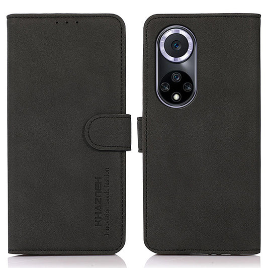 KHAZNEH Drop-resistant Textured Leather Protective Phone Wallet Cover Stand Case for Honor 50