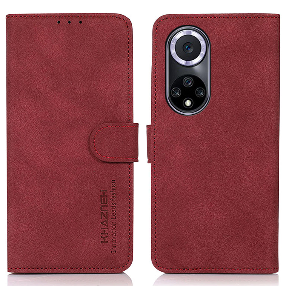 KHAZNEH Drop-resistant Textured Leather Protective Phone Wallet Cover Stand Case for Honor 50