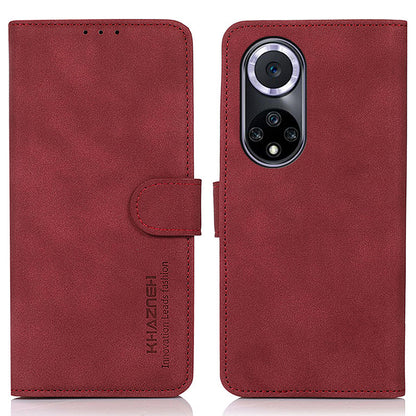 KHAZNEH Drop-resistant Textured Leather Protective Phone Wallet Cover Stand Case for Honor 50