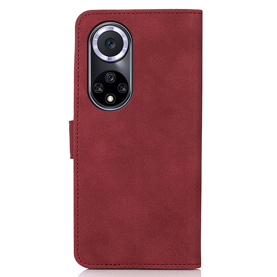 KHAZNEH Drop-resistant Textured Leather Protective Phone Wallet Cover Stand Case for Honor 50