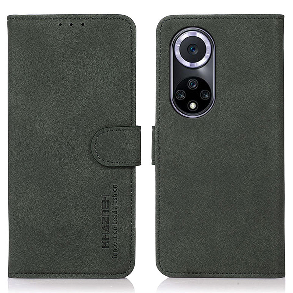 KHAZNEH Drop-resistant Textured Leather Protective Phone Wallet Cover Stand Case for Honor 50