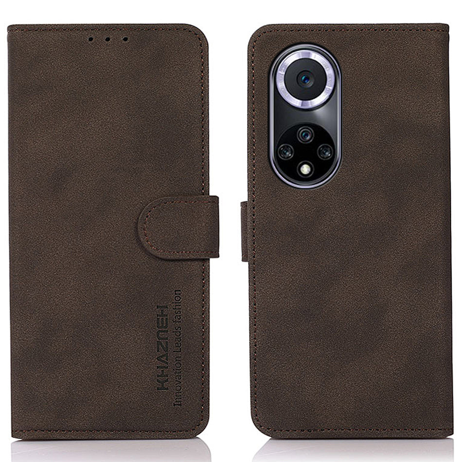 KHAZNEH Drop-resistant Textured Leather Protective Phone Wallet Cover Stand Case for Honor 50