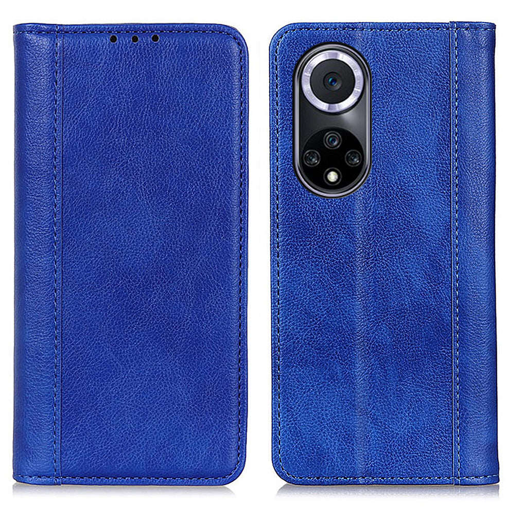 Auto Closing Magnet Litchi Texture Split Leather Phone Case with Stand Wallet for Honor 50