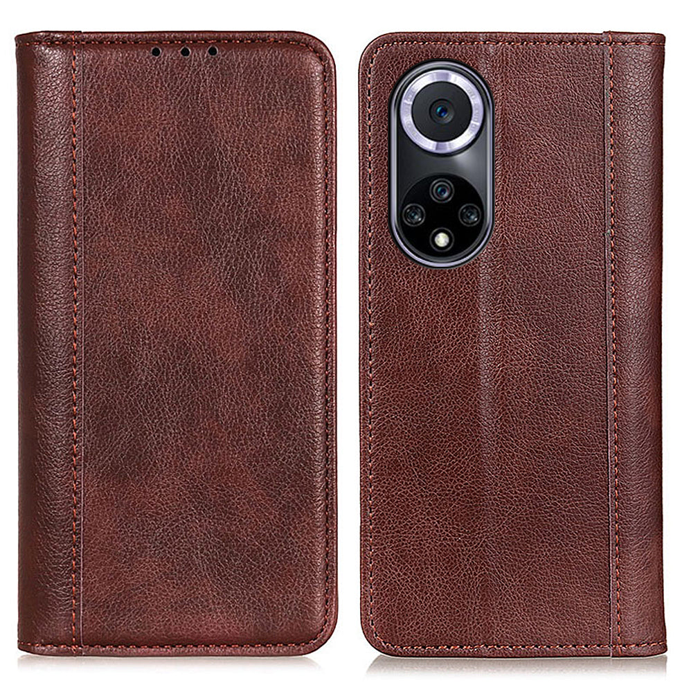 Auto Closing Magnet Litchi Texture Split Leather Phone Case with Stand Wallet for Honor 50