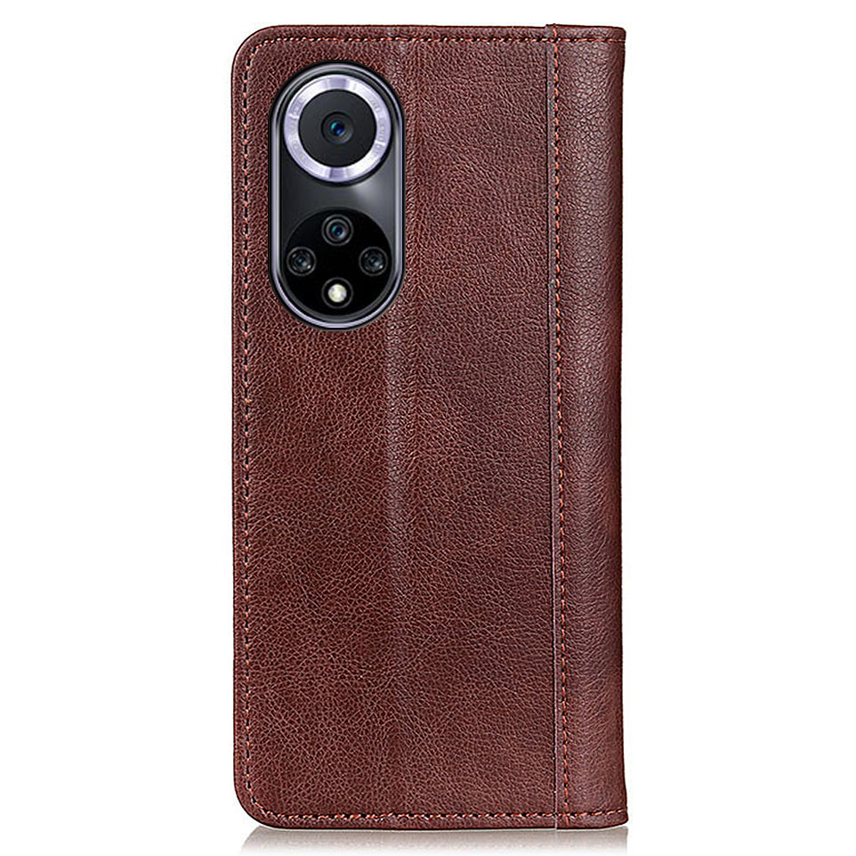 Auto Closing Magnet Litchi Texture Split Leather Phone Case with Stand Wallet for Honor 50