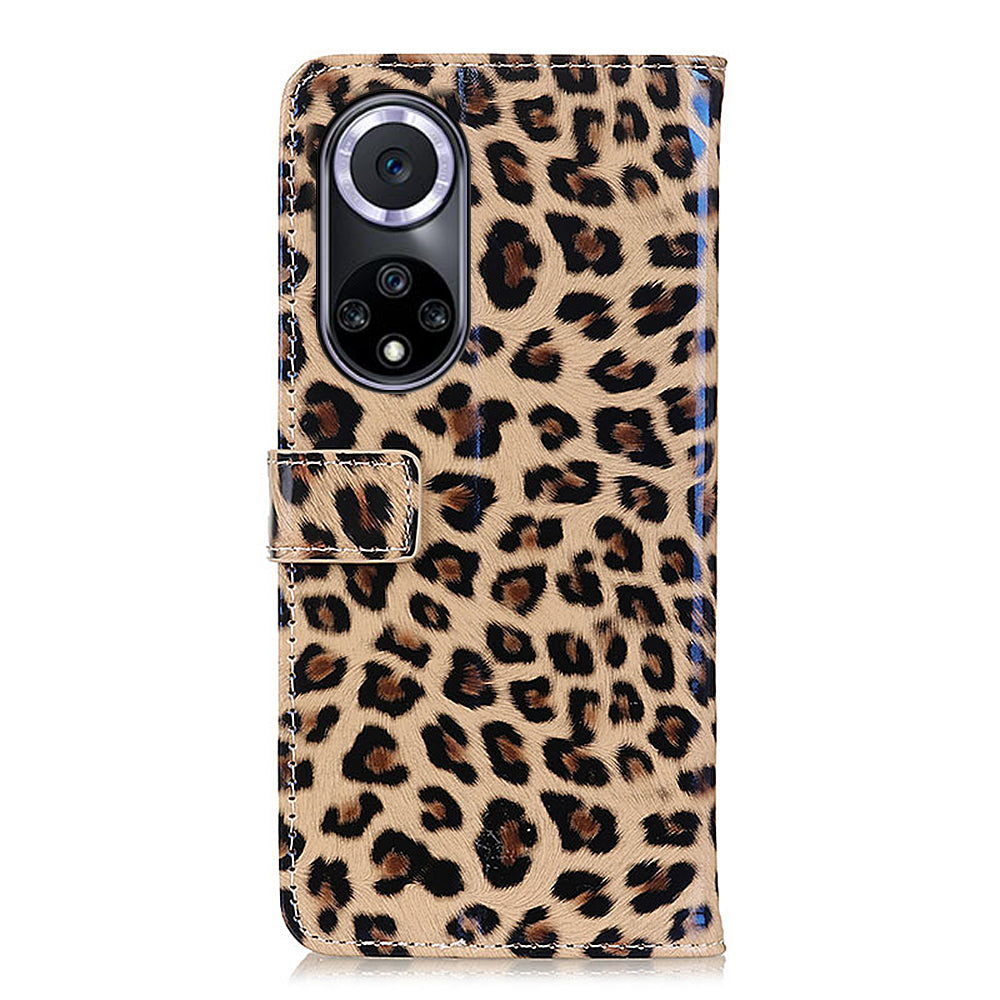 Leopard Texture Magnetic Closure PU Leather Wallet Stand Flip Shockproof Cover for Honor 50