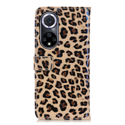 Leopard Texture Magnetic Closure PU Leather Wallet Stand Flip Shockproof Cover for Honor 50