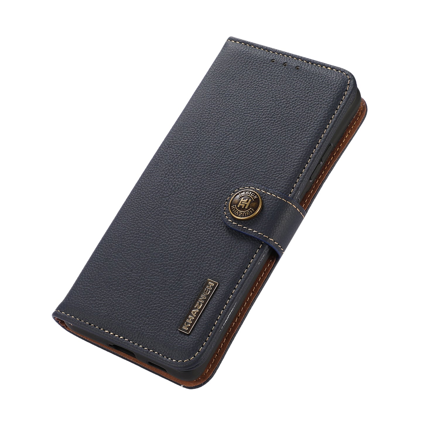 KHAZNEH Top Layer Genuine Leather RFID Blocking Well-Protected Anti-Fall Stand Wallet Folio Flip Case for Honor 50 Lite/Huawei nova 8i