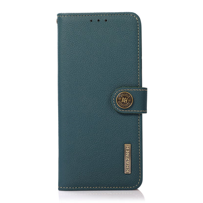 KHAZNEH Top Layer Genuine Leather RFID Blocking Well-Protected Anti-Fall Stand Wallet Folio Flip Case for Honor 50 Lite/Huawei nova 8i