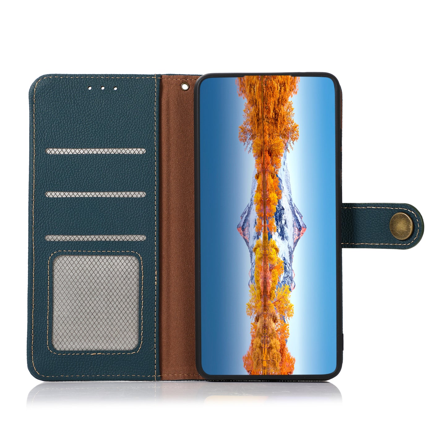 KHAZNEH Top Layer Genuine Leather RFID Blocking Well-Protected Anti-Fall Stand Wallet Folio Flip Case for Honor 50 Lite/Huawei nova 8i