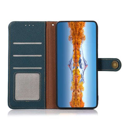 KHAZNEH Top Layer Genuine Leather RFID Blocking Well-Protected Anti-Fall Stand Wallet Folio Flip Case for Honor 50 Lite/Huawei nova 8i