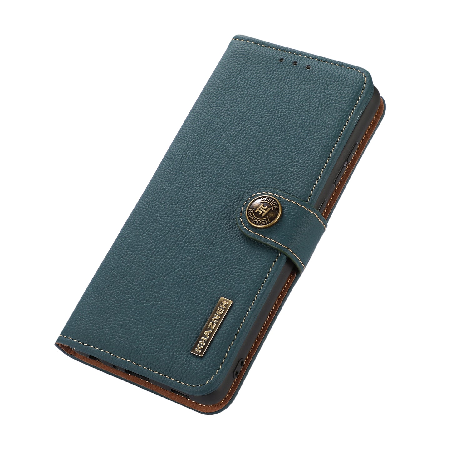 KHAZNEH Top Layer Genuine Leather RFID Blocking Well-Protected Anti-Fall Stand Wallet Folio Flip Case for Honor 50 Lite/Huawei nova 8i