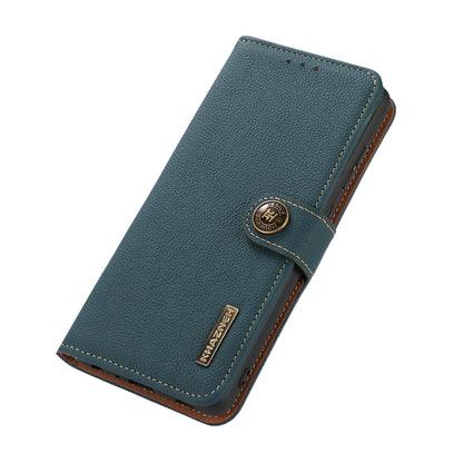 KHAZNEH Top Layer Genuine Leather RFID Blocking Well-Protected Anti-Fall Stand Wallet Folio Flip Case for Honor 50 Lite/Huawei nova 8i