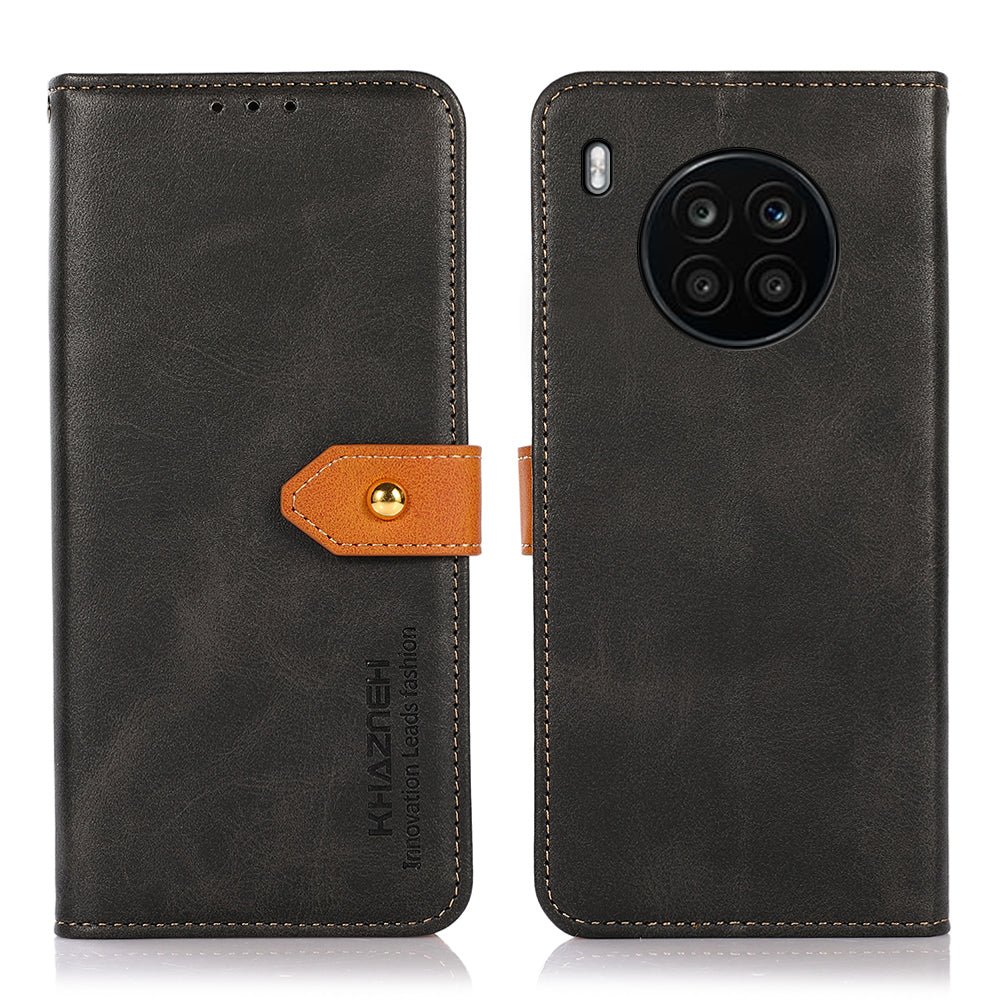 KHAZNEH All-round Protection Magnetic Golden Clasp PU Leather Phone Flip Cover Stand Wallet Shell for Honor 50 Lite/Huawei nova 8i