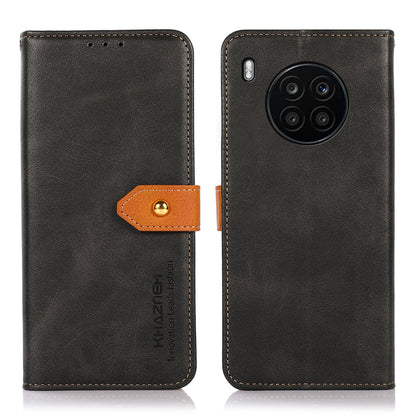 KHAZNEH All-round Protection Magnetic Golden Clasp PU Leather Phone Flip Cover Stand Wallet Shell for Honor 50 Lite/Huawei nova 8i