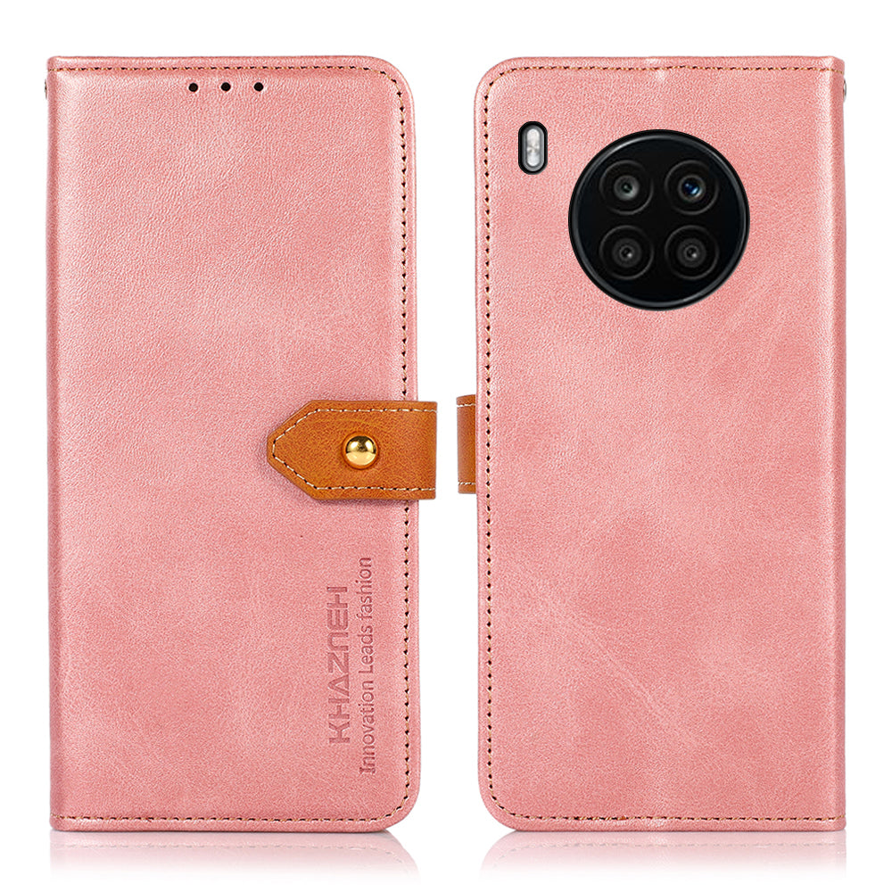 KHAZNEH All-round Protection Magnetic Golden Clasp PU Leather Phone Flip Cover Stand Wallet Shell for Honor 50 Lite/Huawei nova 8i