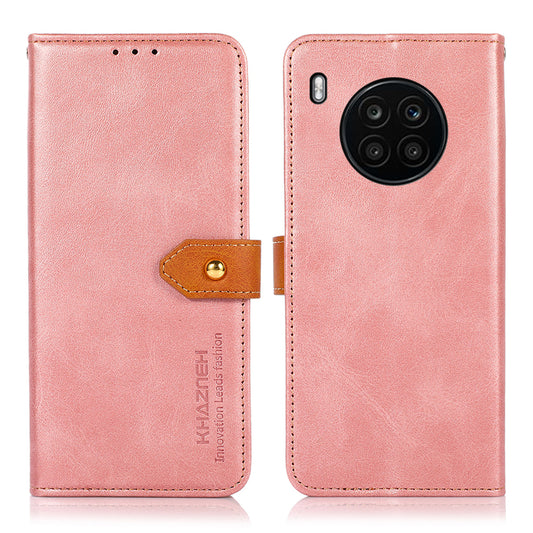 KHAZNEH All-round Protection Magnetic Golden Clasp PU Leather Phone Flip Cover Stand Wallet Shell for Honor 50 Lite/Huawei nova 8i