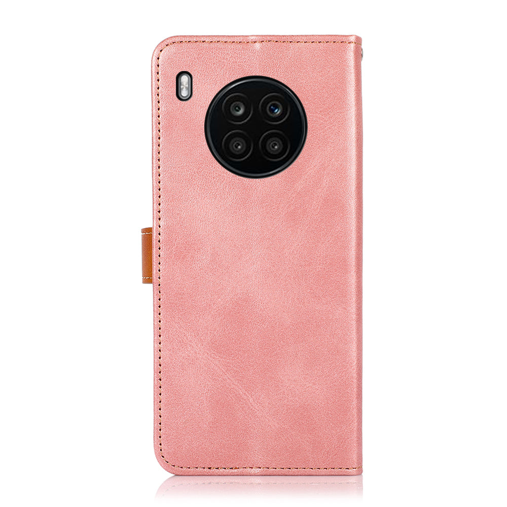 KHAZNEH All-round Protection Magnetic Golden Clasp PU Leather Phone Flip Cover Stand Wallet Shell for Honor 50 Lite/Huawei nova 8i
