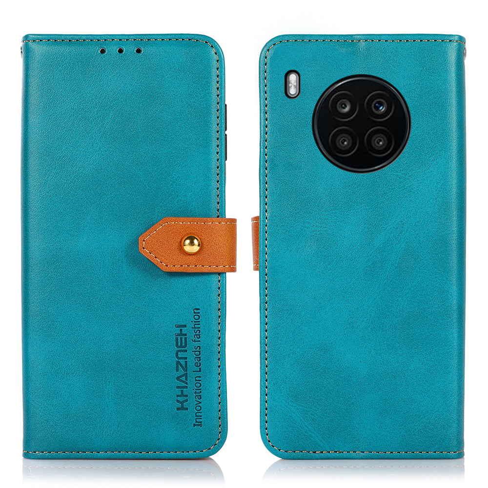 KHAZNEH All-round Protection Magnetic Golden Clasp PU Leather Phone Flip Cover Stand Wallet Shell for Honor 50 Lite/Huawei nova 8i