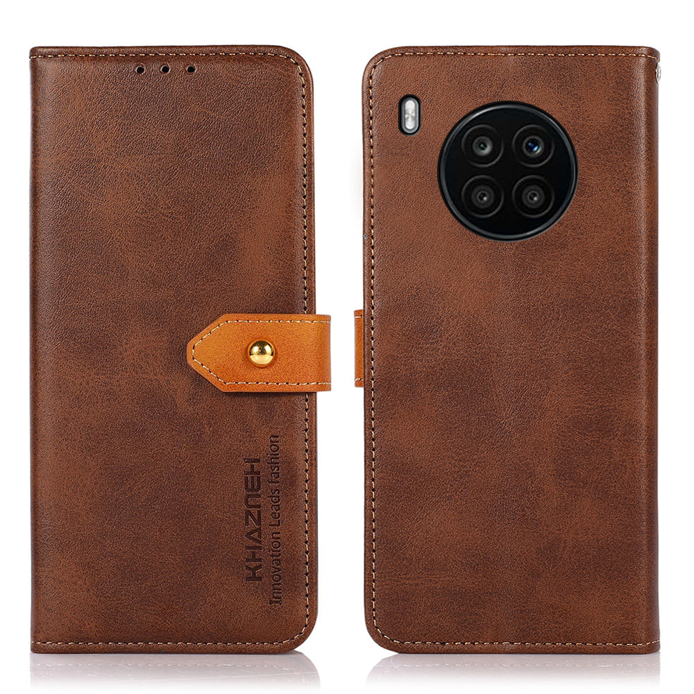 KHAZNEH All-round Protection Magnetic Golden Clasp PU Leather Phone Flip Cover Stand Wallet Shell for Honor 50 Lite/Huawei nova 8i