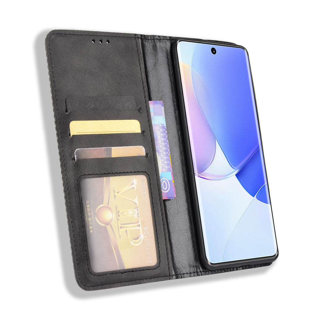 Retro Textured Surface Phone Leather Case Shockproof Wallet Stand Cover for Huawei nova 9