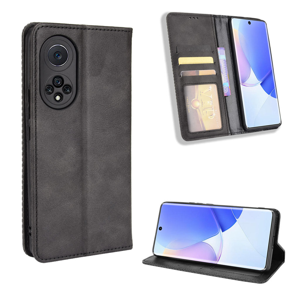 Retro Textured Surface Phone Leather Case Shockproof Wallet Stand Cover for Huawei nova 9