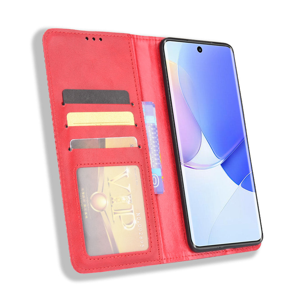Retro Textured Surface Phone Leather Case Shockproof Wallet Stand Cover for Huawei nova 9