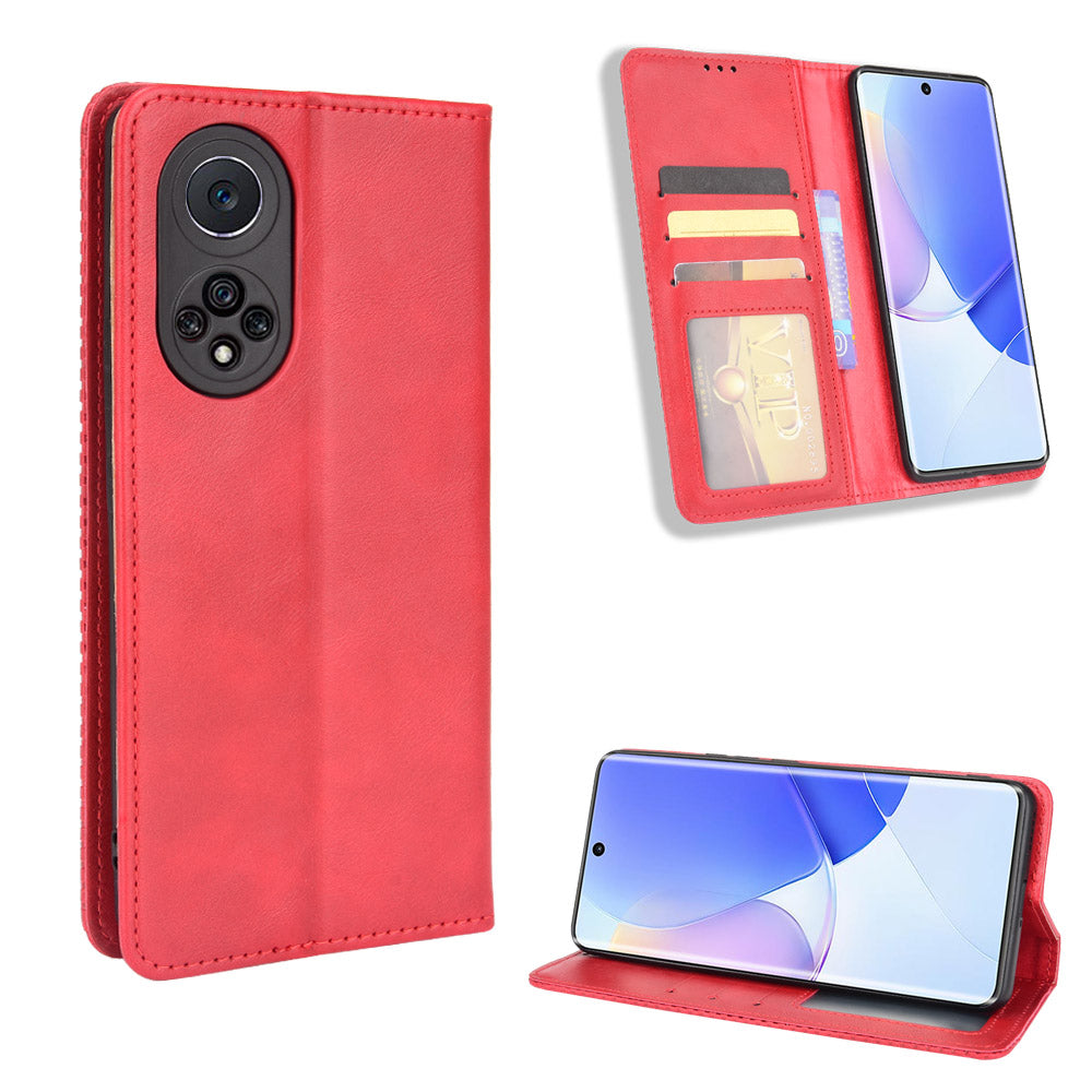 Retro Textured Surface Phone Leather Case Shockproof Wallet Stand Cover for Huawei nova 9