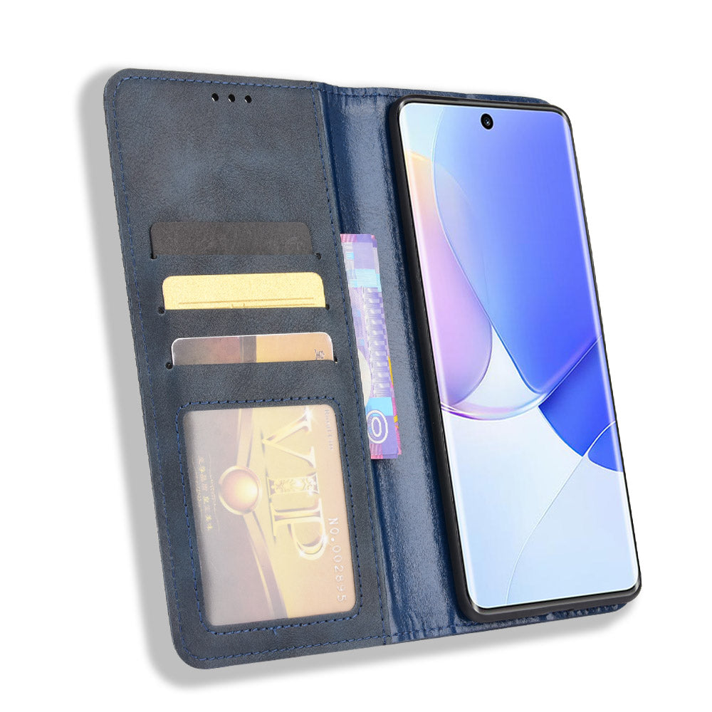 Retro Textured Surface Phone Leather Case Shockproof Wallet Stand Cover for Huawei nova 9
