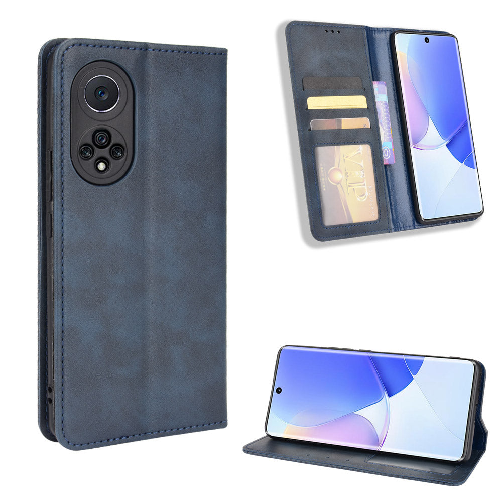 Retro Textured Surface Phone Leather Case Shockproof Wallet Stand Cover for Huawei nova 9