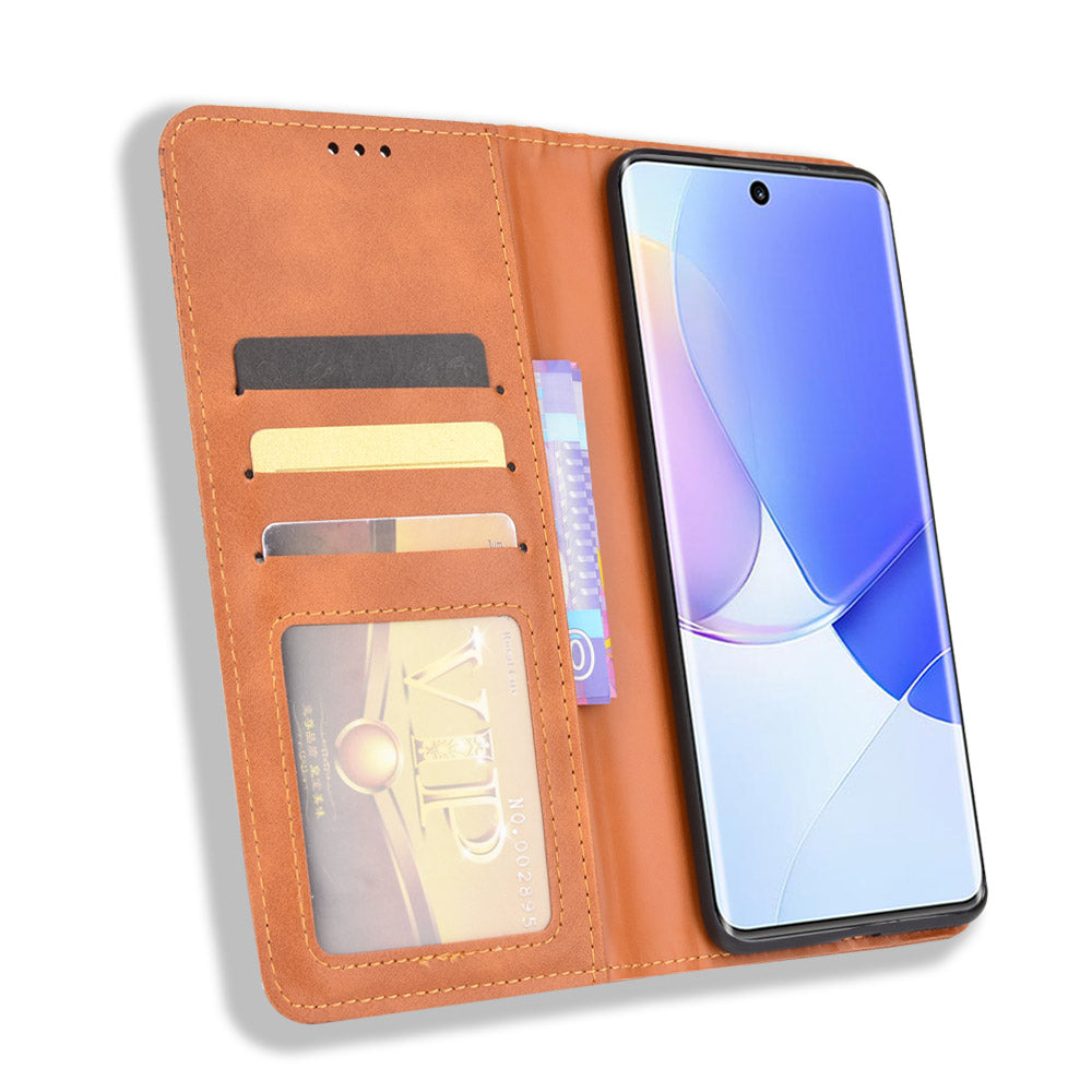 Retro Textured Surface Phone Leather Case Shockproof Wallet Stand Cover for Huawei nova 9