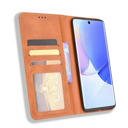 Retro Textured Surface Phone Leather Case Shockproof Wallet Stand Cover for Huawei nova 9