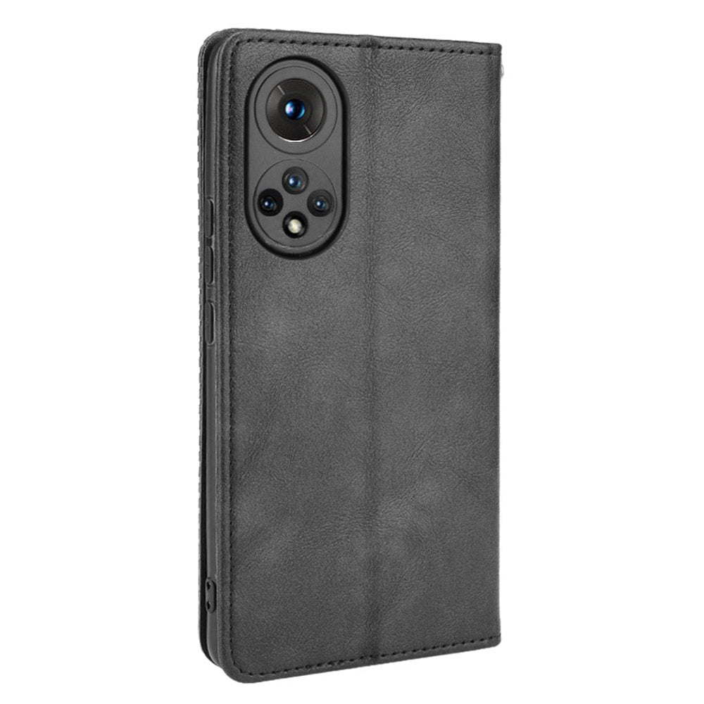Scratch Resistant Case Wallet Retro Textured Surface Anti-Drop Phone Leather Stand Cover for Honor 50